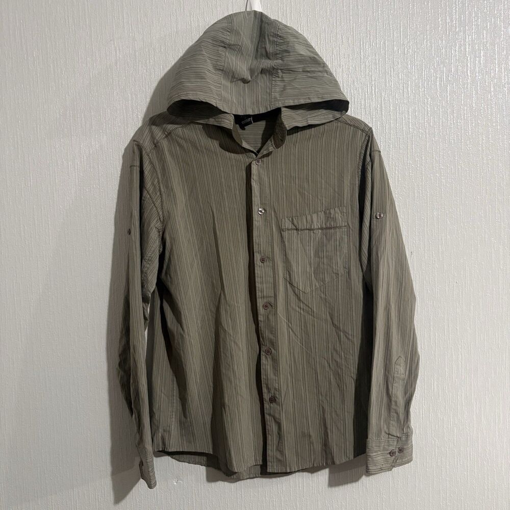 Kuhl Ionik Button Down Lightweight Hooded Shirt Gray Hike Camp Outdoor Men’s M